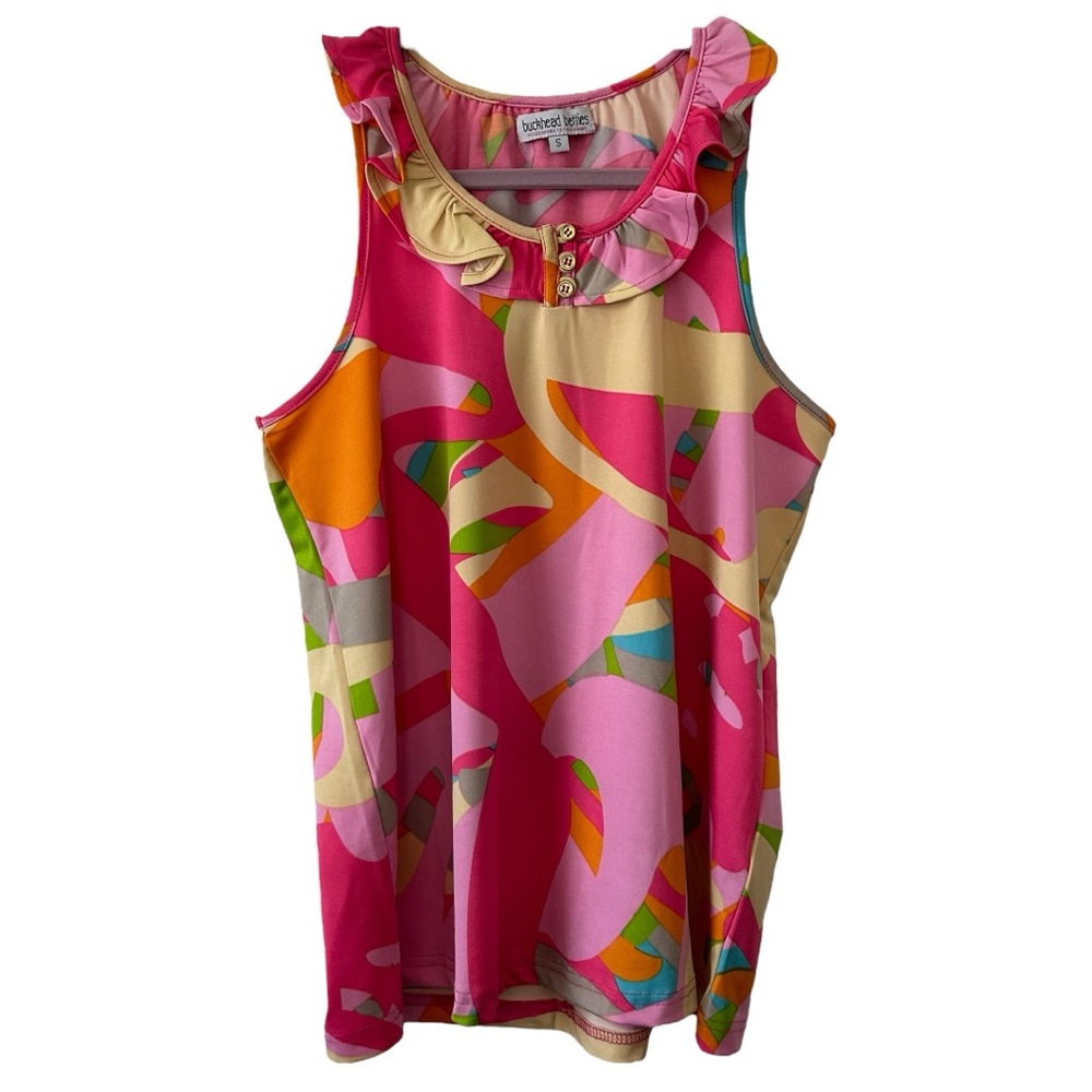 Buckhead Betties Women’s‎ Sleeveless Retro Ruffle Neck Top   Sz S